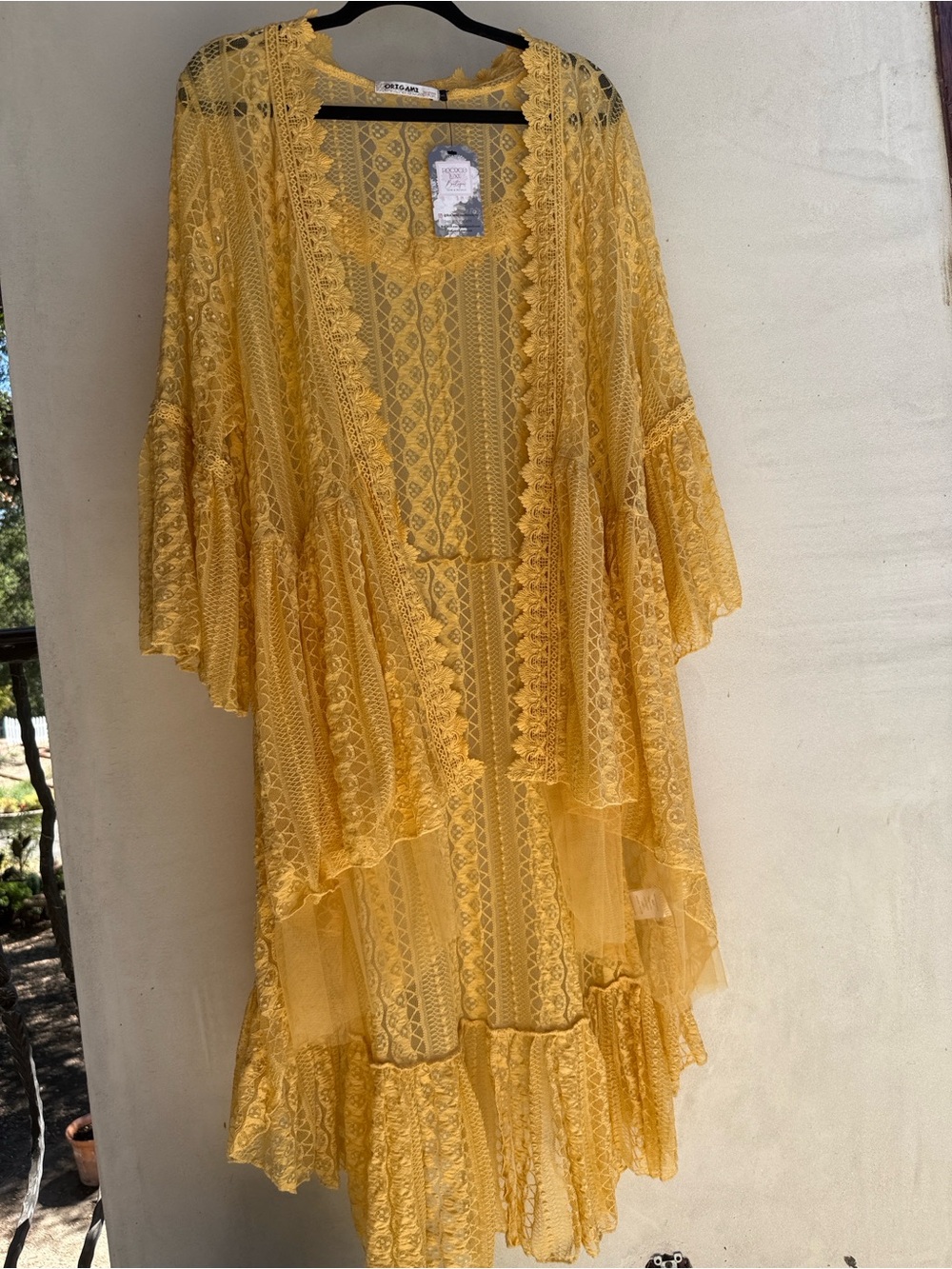 NWT Origami kimono Lace cardigan beige nude waterfall Front- layered‎ tiers XXL - Picture 15 of 16